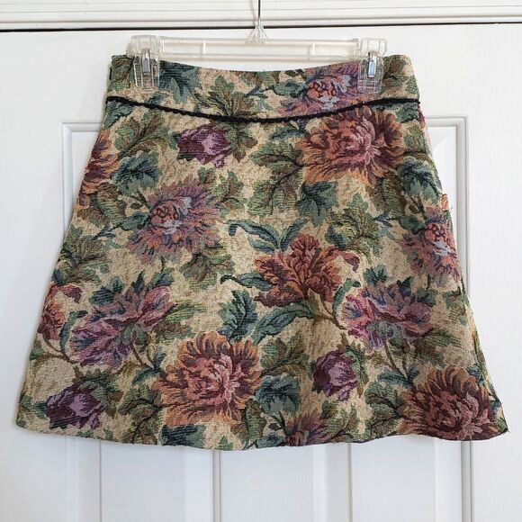 FREE PEOPLE Tapestry Skirt Cream Green Blue Pink - Picture 5 of 14